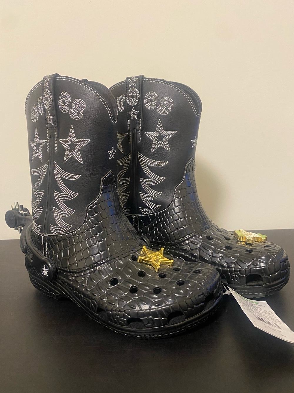Crocs Classic Cowboy Boots Black Western Boots Kids 4Y Youth